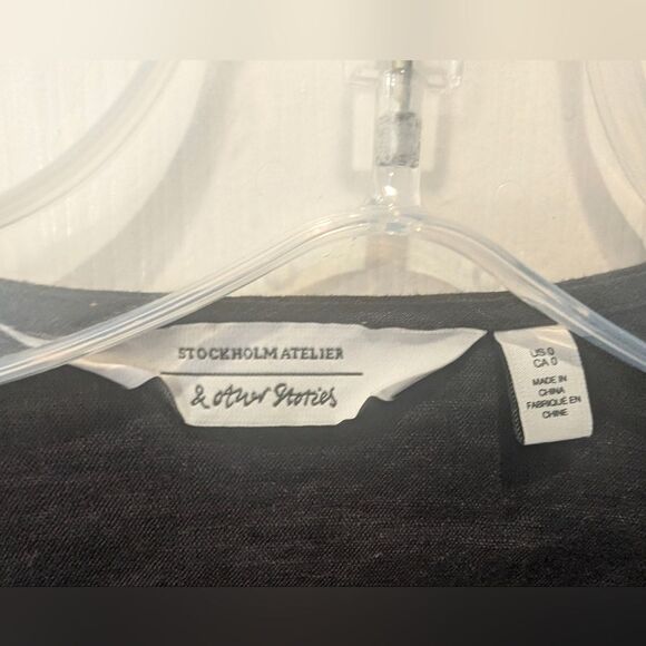 Stockholm Atelier & OTHER STORIES Linen Wrap Mini Dress Women Sz 0 Black Preppy - Picture 8 of 9